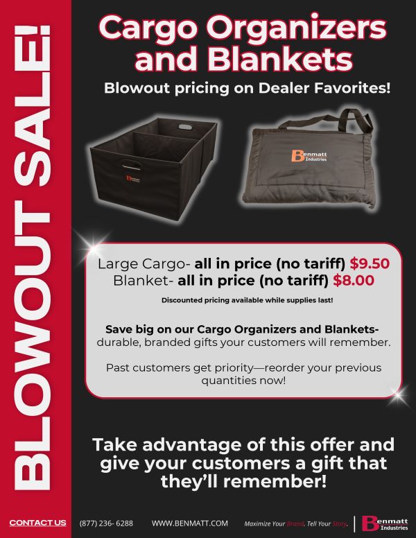 Cargo Organizer & Blanket Blowout Sale Flyer